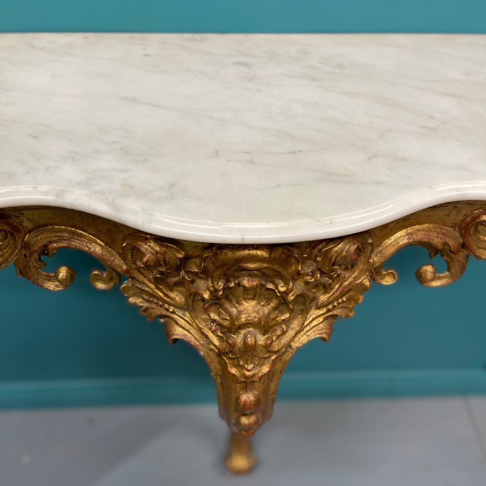 French gilt marble top console table View V