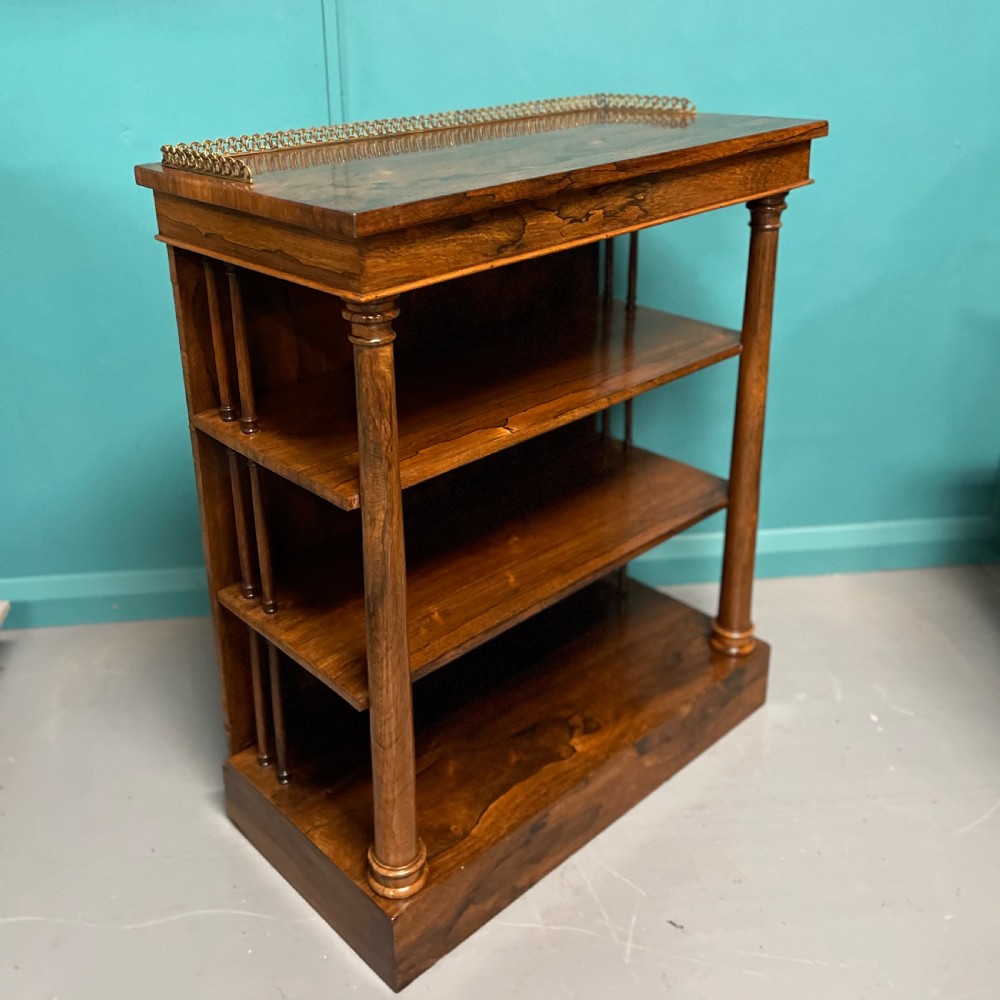 Regency rosewood open bookcase with brass gallery