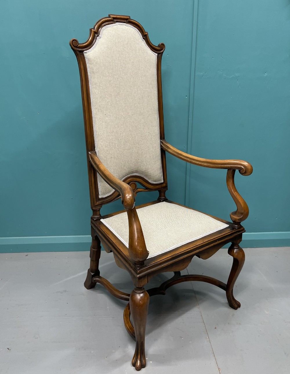 High back occasional hall chair in walnut