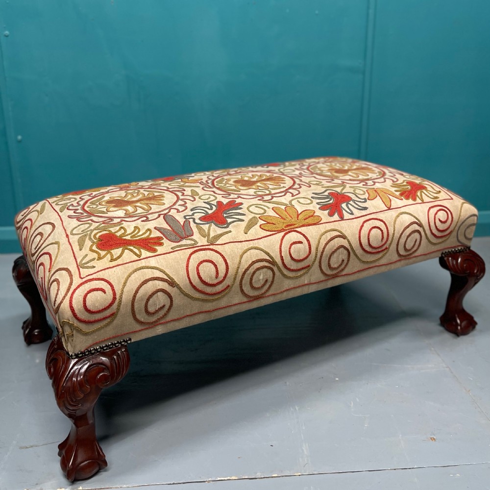 Ball and claw feet needlepoint ottoman stool View III
