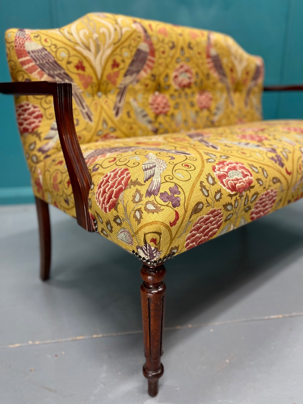 Newly upholstered Georgian window seat  View III