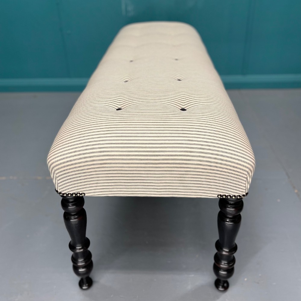 Victorian buttoned long stool on ebonised legs View V
