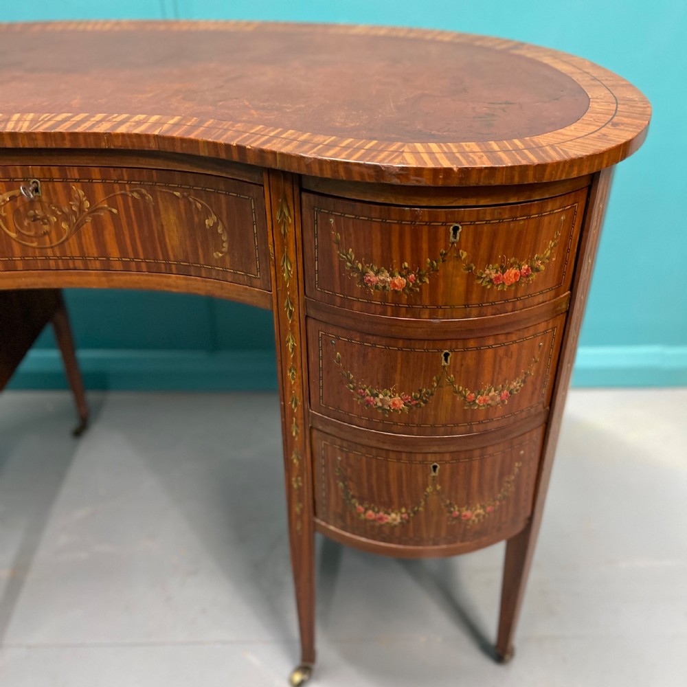 Satinwood kidney desk with original painted decoration View VI