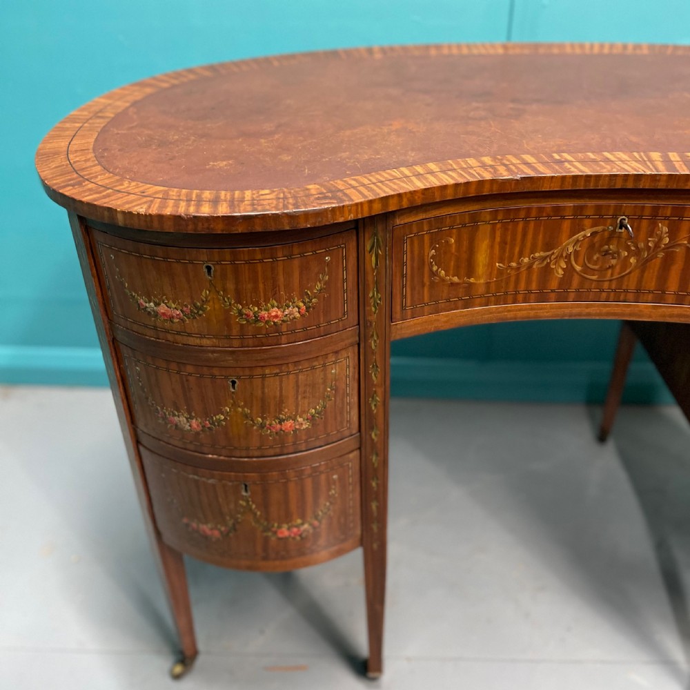 Satinwood kidney desk with original painted decoration View VII