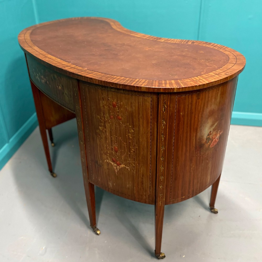 Satinwood kidney desk with original painted decoration View VIII