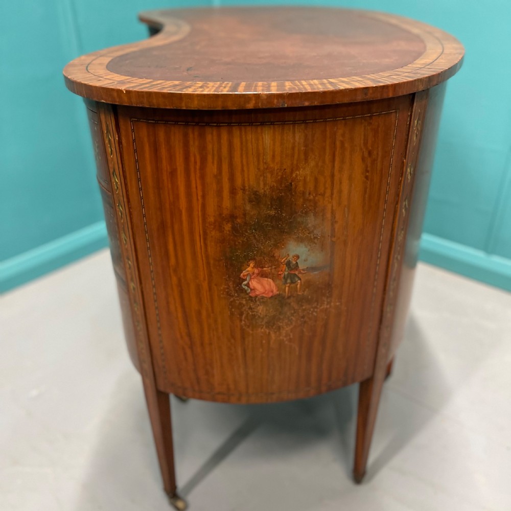 Satinwood kidney desk with original painted decoration View IX