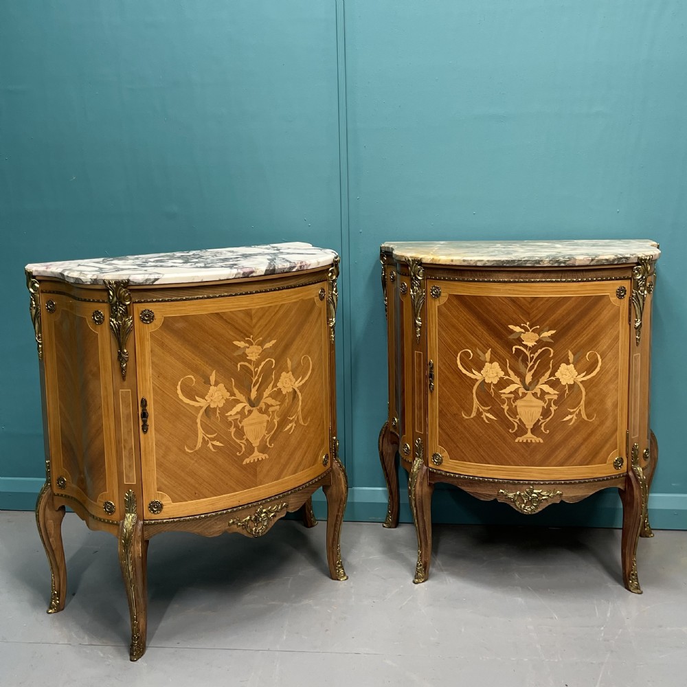 Pair of French marble top pier cabinets View II
