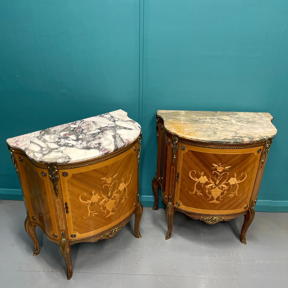 Pair of French marble top pier cabinets View III