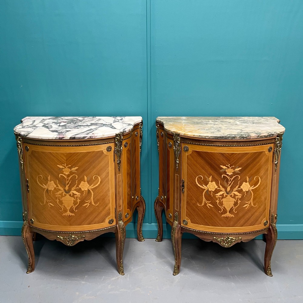 Pair of French marble top pier cabinets View IV