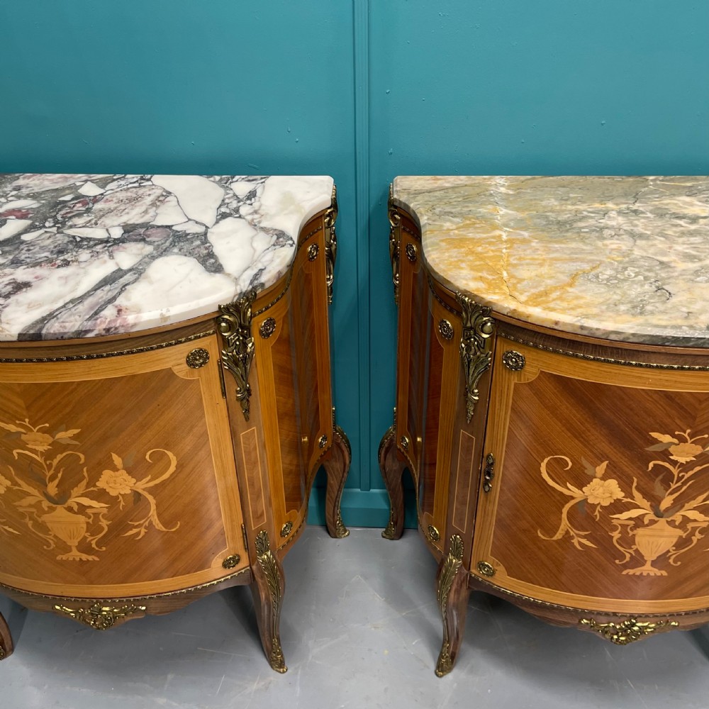 Pair of French marble top pier cabinets View IX