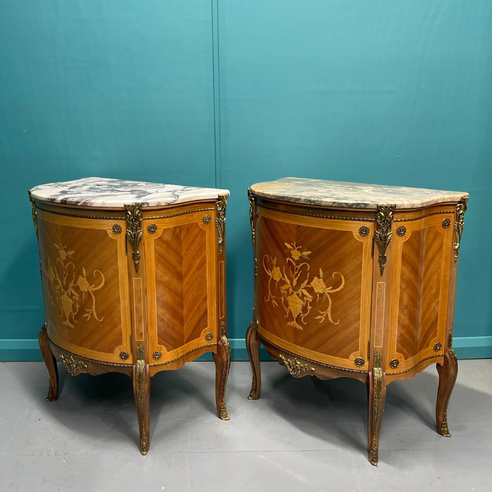 Pair of French marble top pier cabinets View X