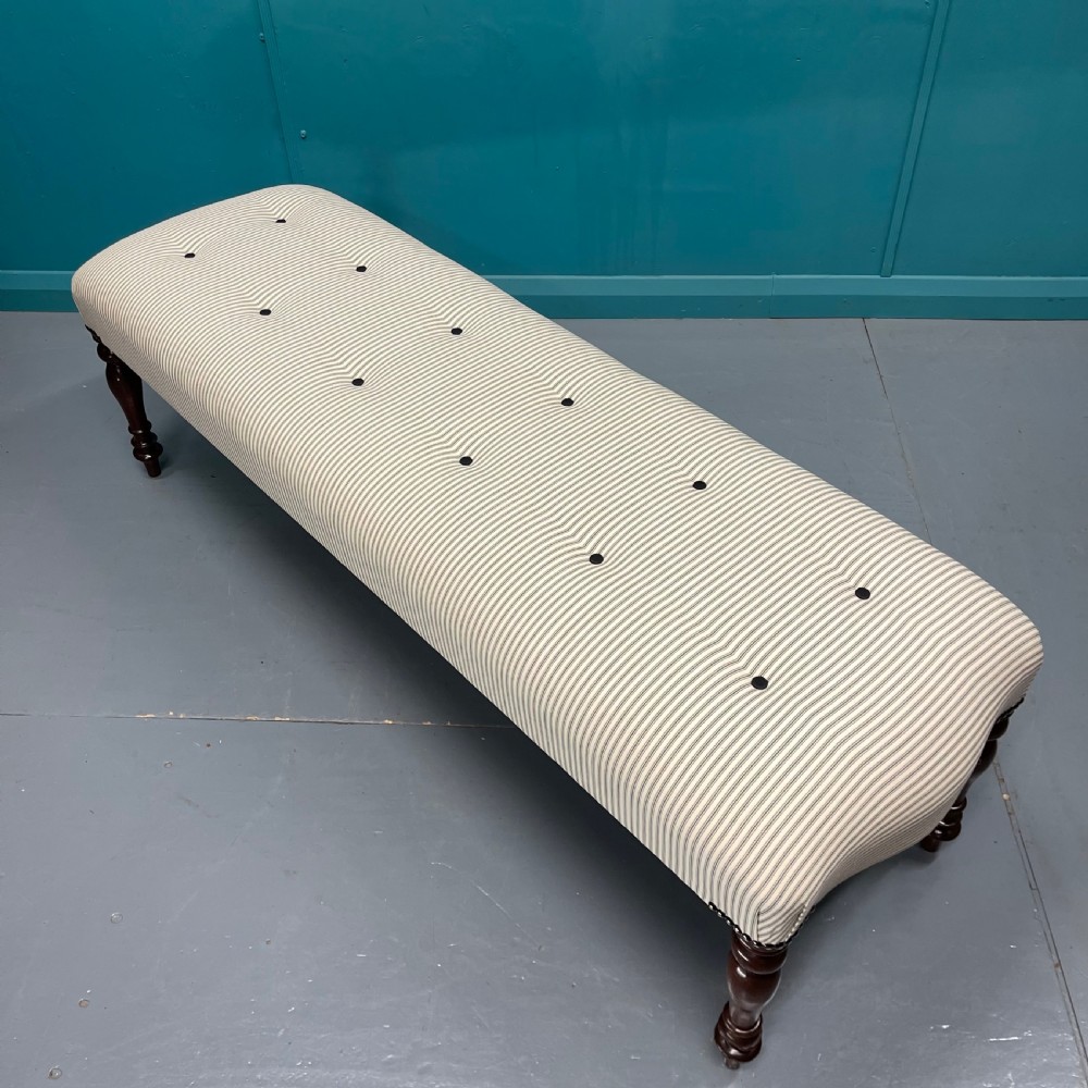 Victorian buttoned ticking stripe long stool  View II