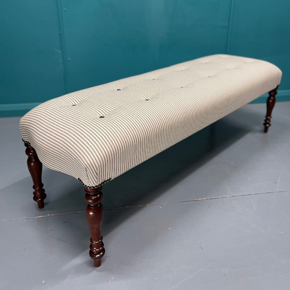 Victorian buttoned ticking stripe long stool 