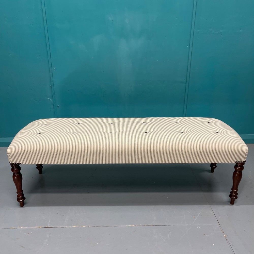 Victorian buttoned ticking stripe long stool  View III