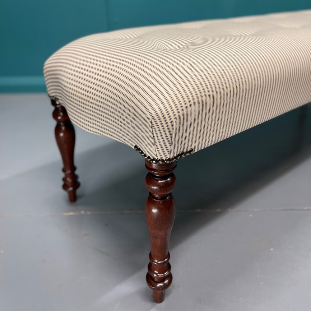 Victorian buttoned ticking stripe long stool  View IV