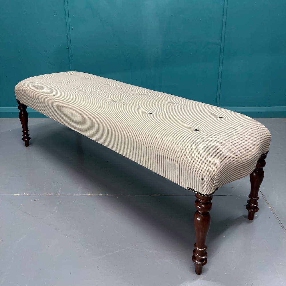 Victorian buttoned ticking stripe long stool  View V