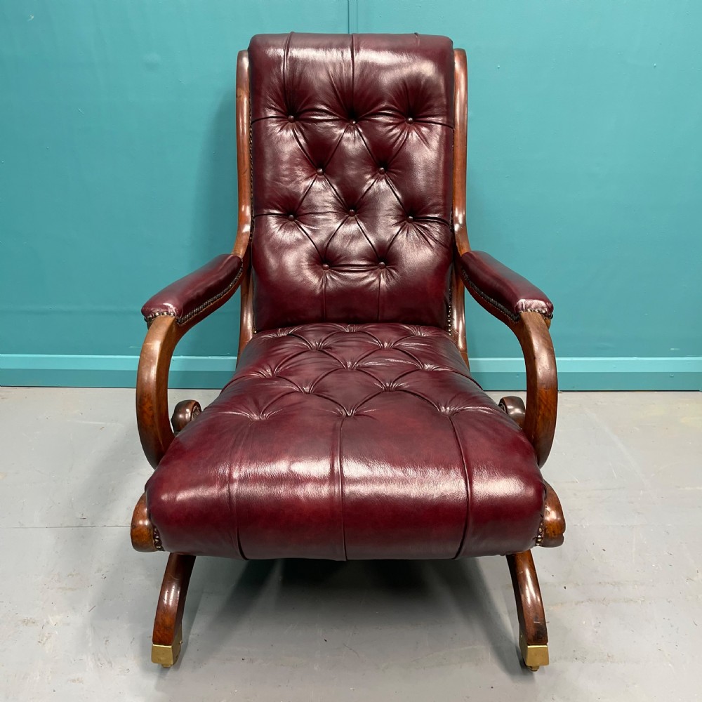Gillows “Spanish” scroll arm Regency leather armchair View VI