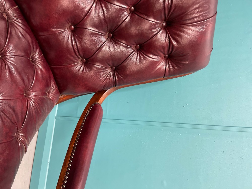 Gillows “Spanish” scroll arm Regency leather armchair View IV