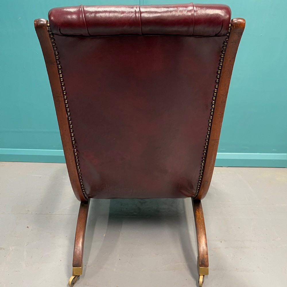 Gillows “Spanish” scroll arm Regency leather armchair View VIII