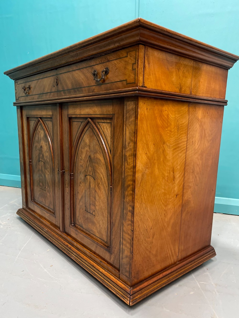 Georgian mahogany and brass inlaid cabinet View VII