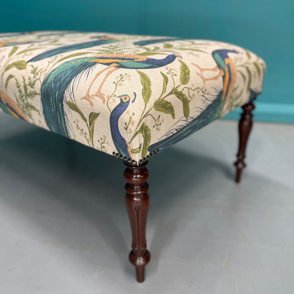 Newly upholstered peacocks ottoman footstool View V