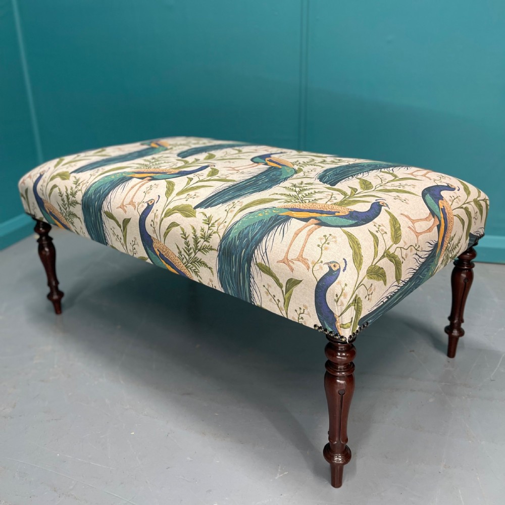 Newly upholstered peacocks ottoman footstool View VI
