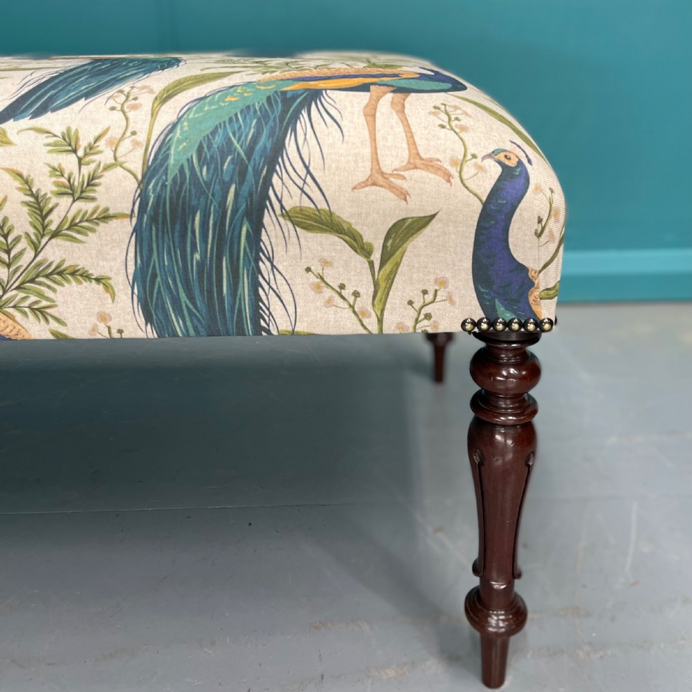 Newly upholstered peacocks ottoman footstool View VII