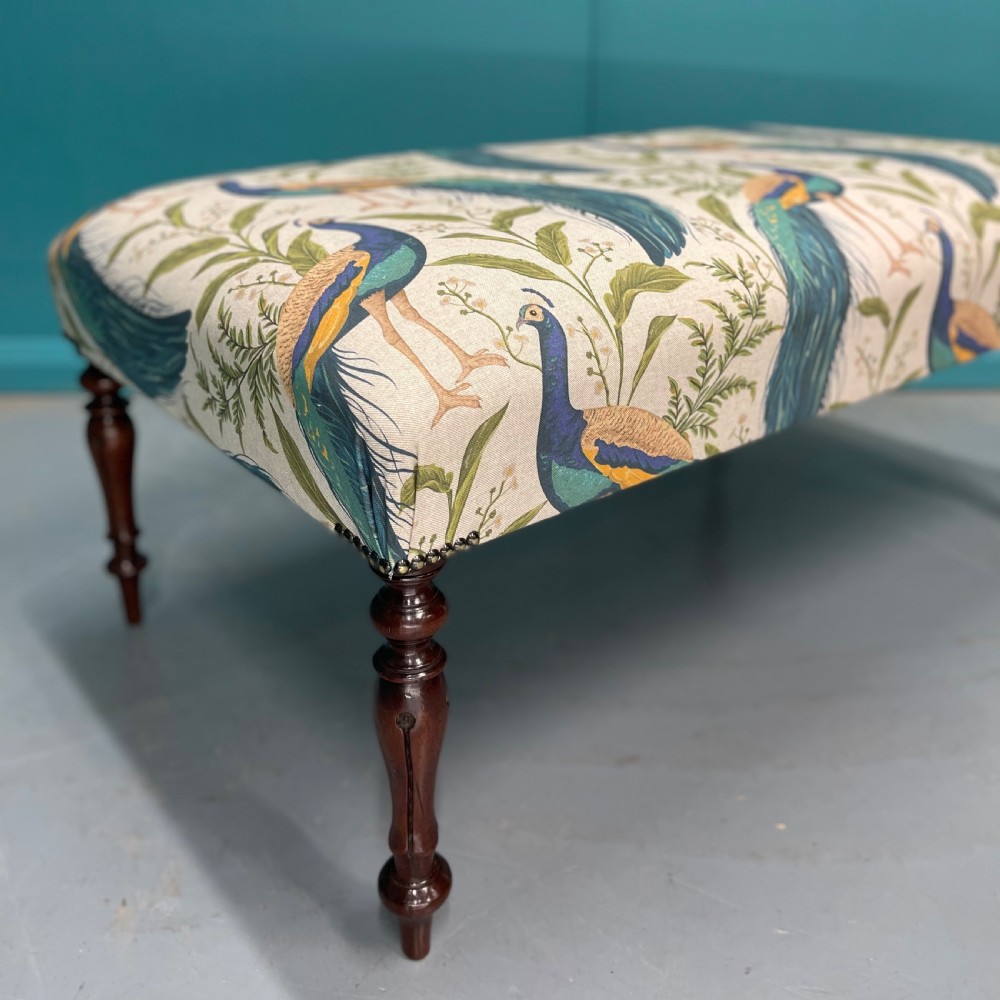 Newly upholstered peacocks ottoman footstool View VIII