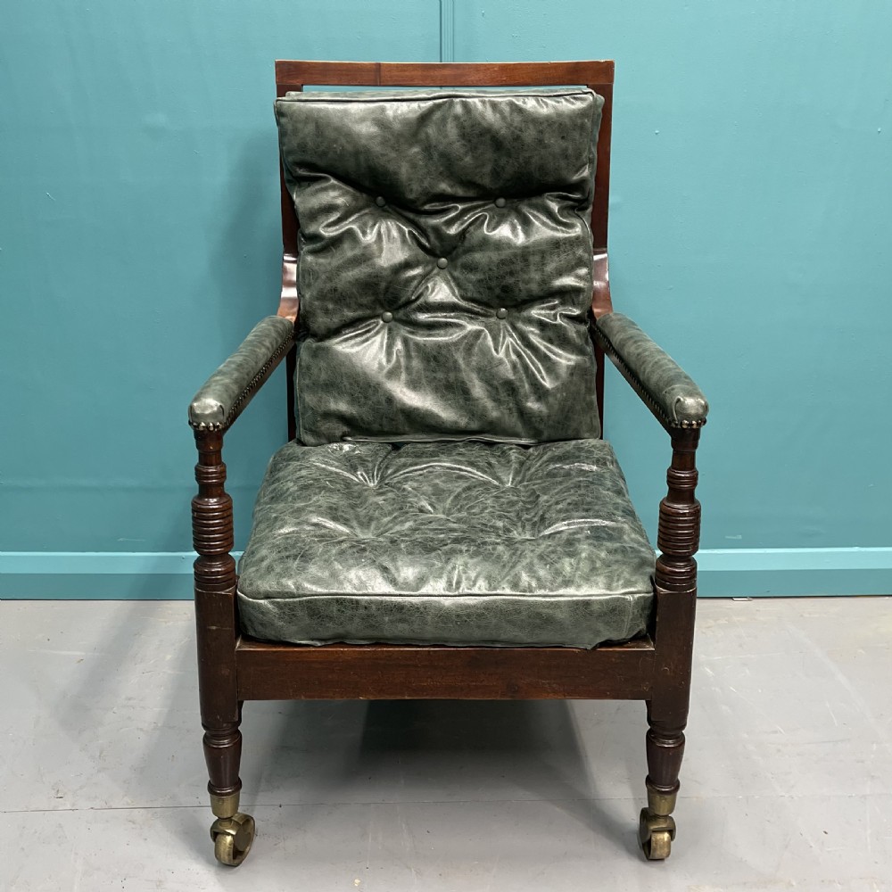 Late Georgian bergere armchair on castors View III