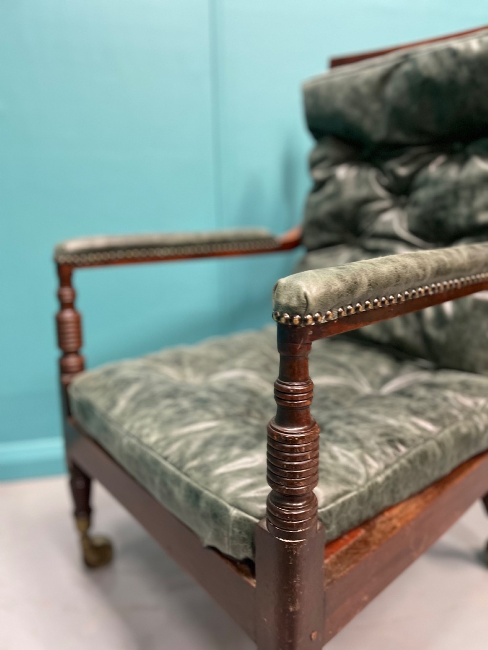 Late Georgian bergere armchair on castors View V