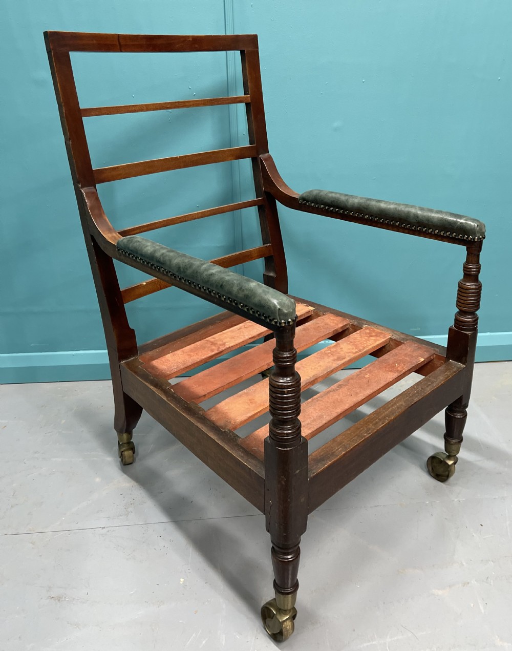 Late Georgian bergere armchair on castors View VII