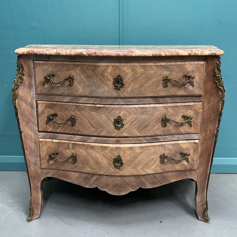 French limed walnut marble top commode 