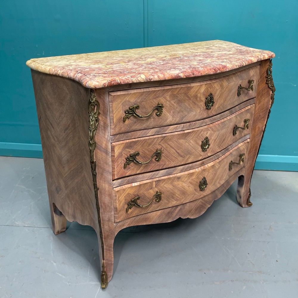 French limed walnut marble top commode  View II
