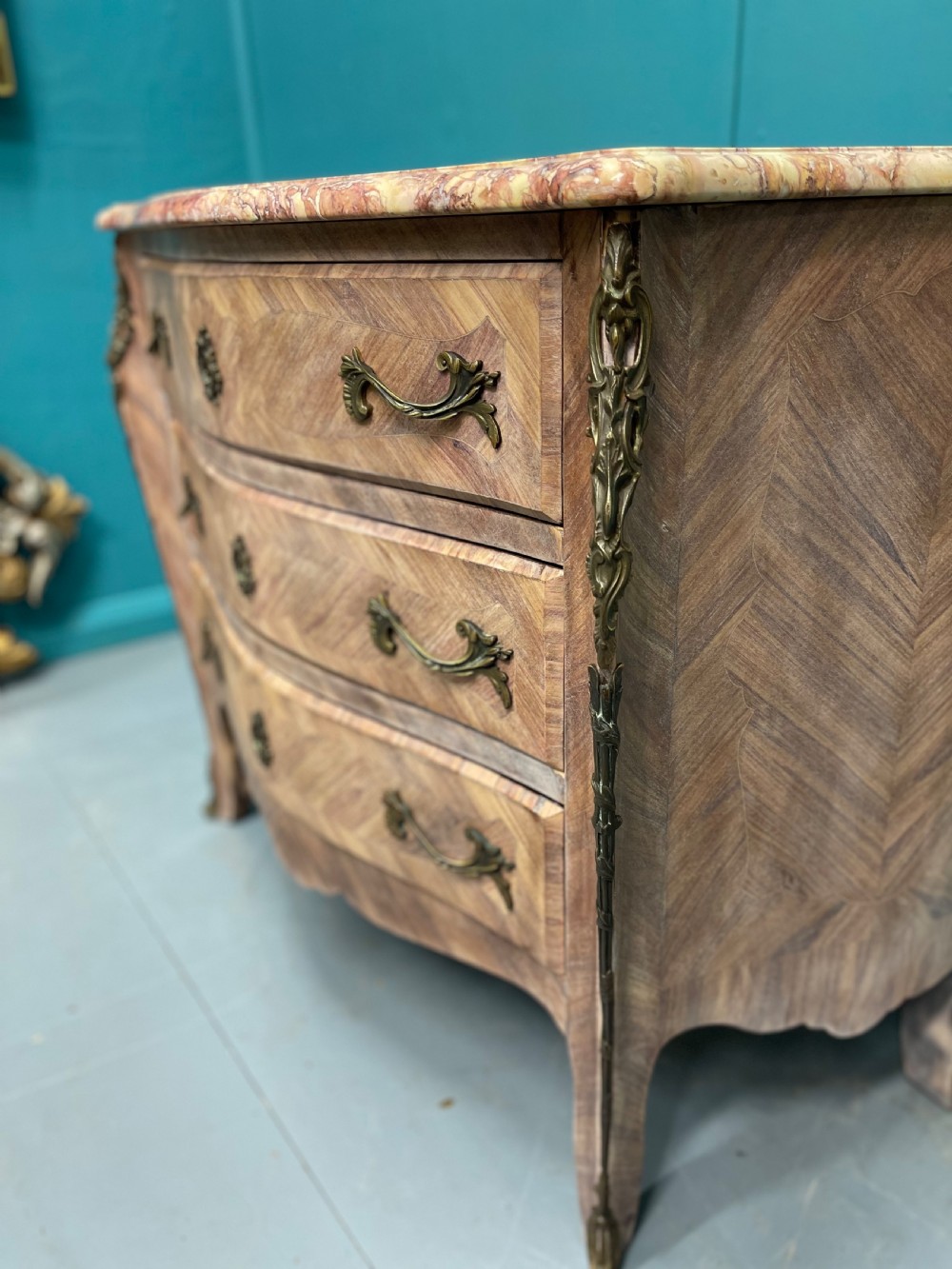 French limed walnut marble top commode  View VI