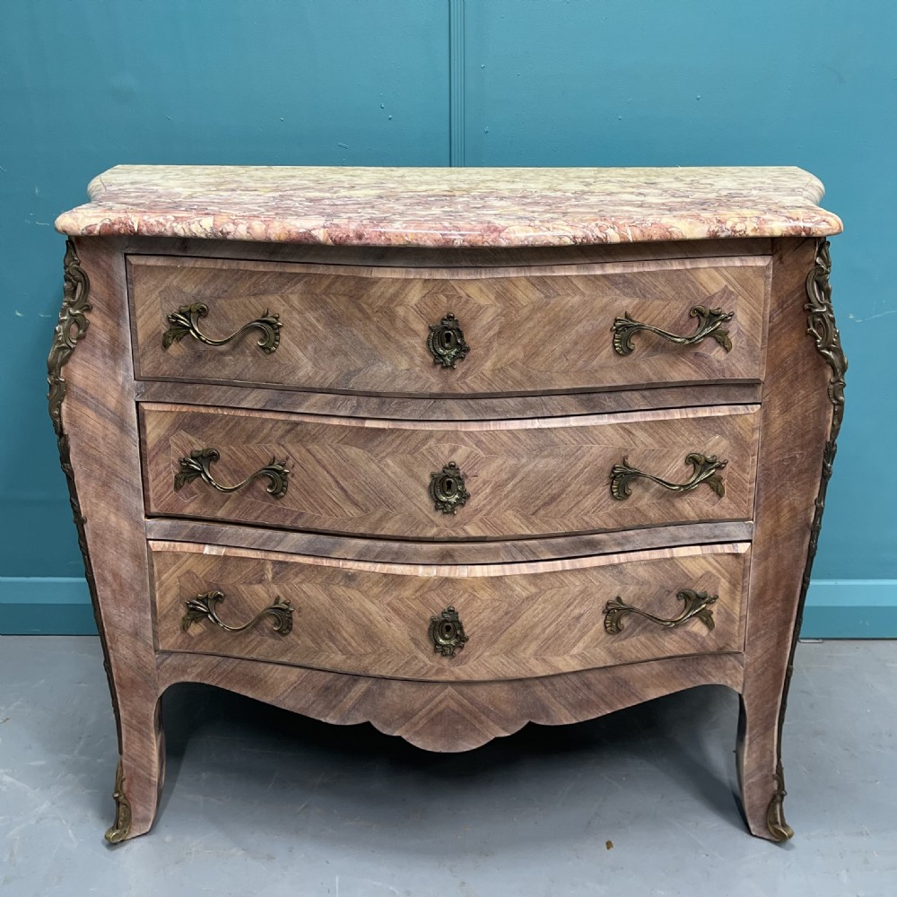 French limed walnut marble top commode  View IX