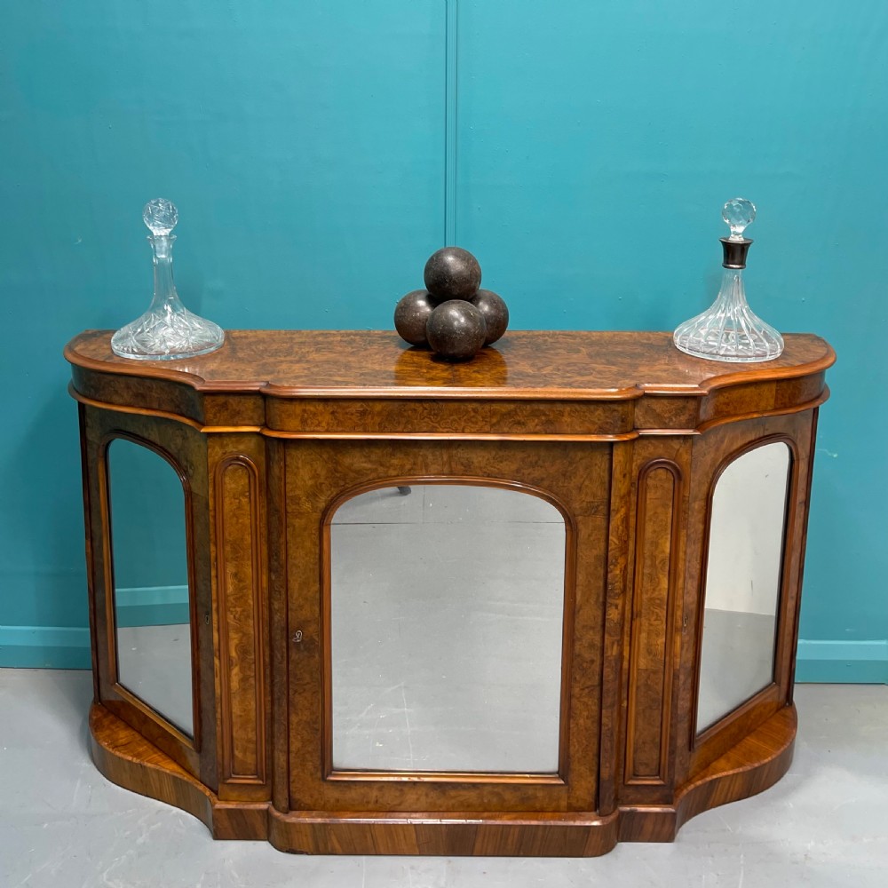 19th century burr walnut mirrored credenza