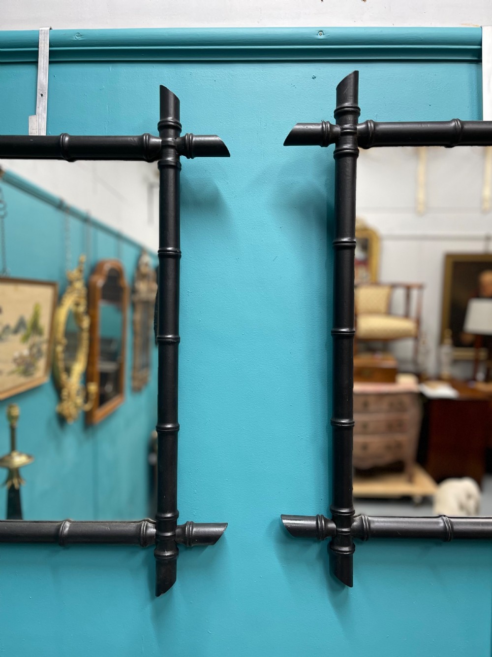 Pair of ebonised faux bamboo mirrors View II