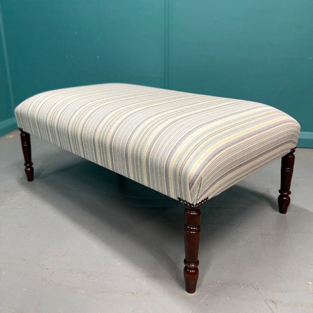 Newly upholstered pastel stripe ottoman stool View IV