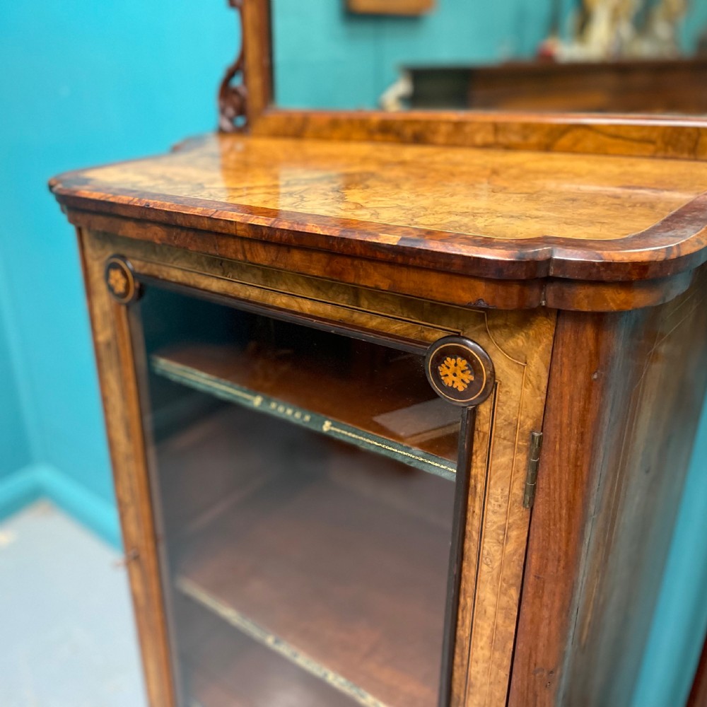 Burr walnut music pier cabinet with mirror back View II