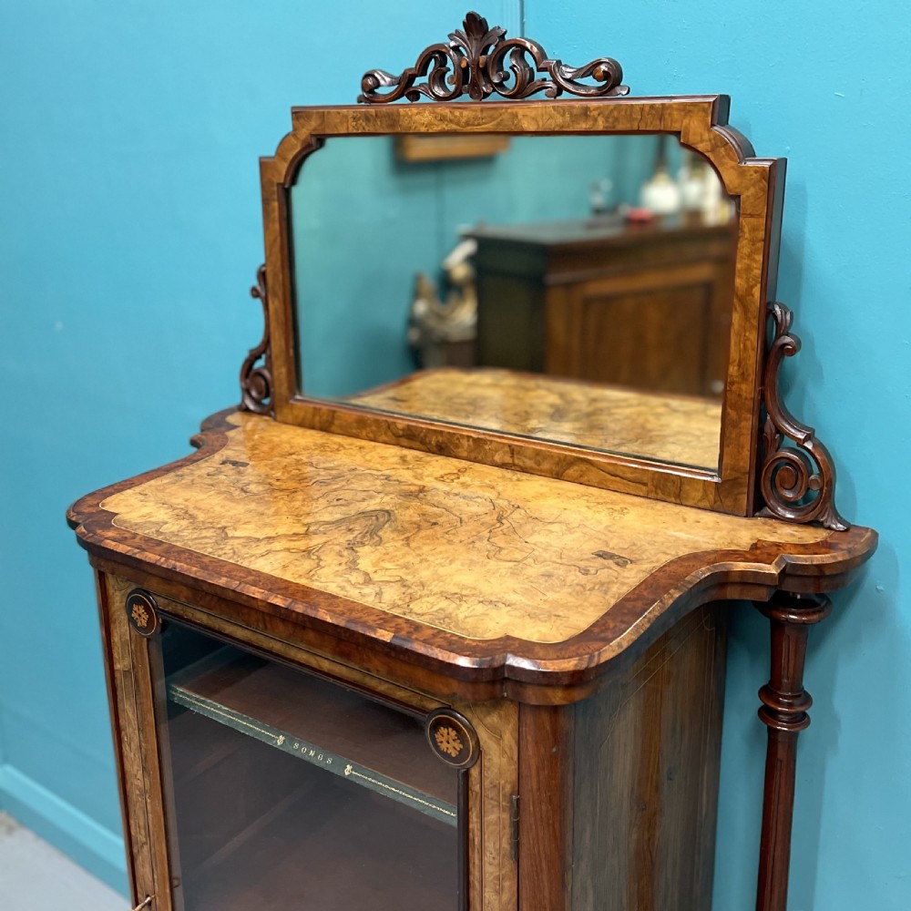 Burr walnut music pier cabinet with mirror back View III