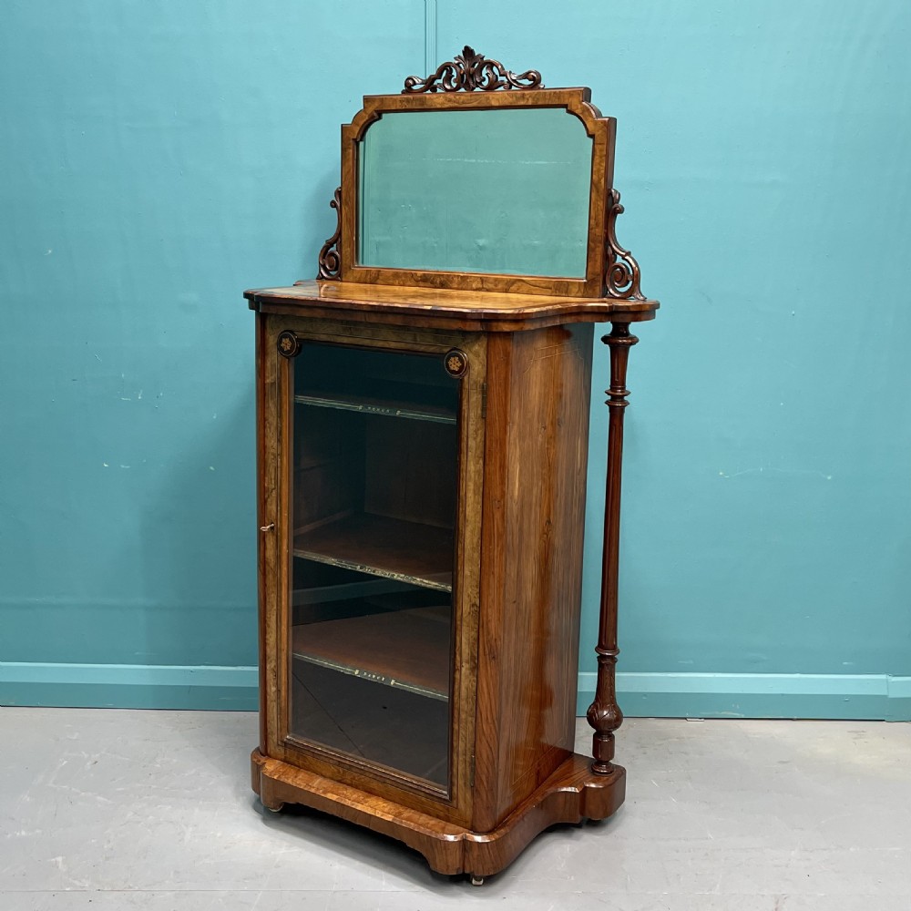 Burr walnut music pier cabinet with mirror back View V