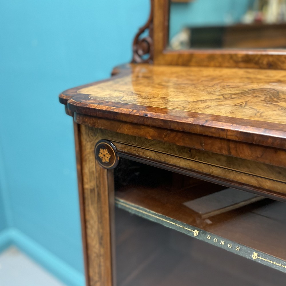 Burr walnut music pier cabinet with mirror back View VII