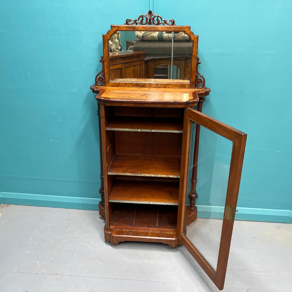 Burr walnut music pier cabinet with mirror back View X