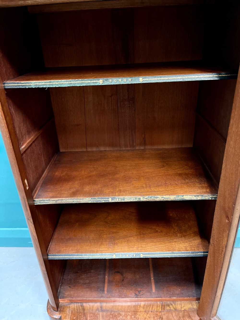 Burr walnut music pier cabinet with mirror back View XI