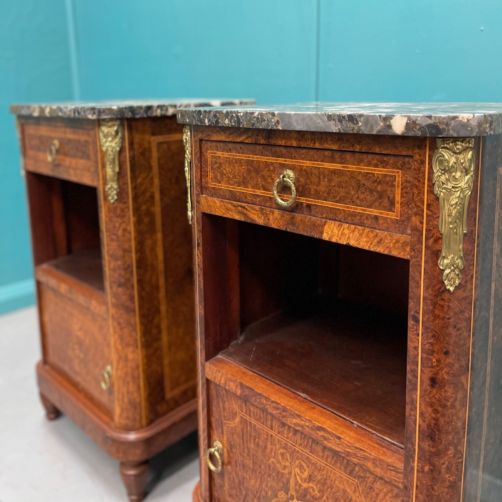 Pair of French burr walnut bedside cabinets  View III