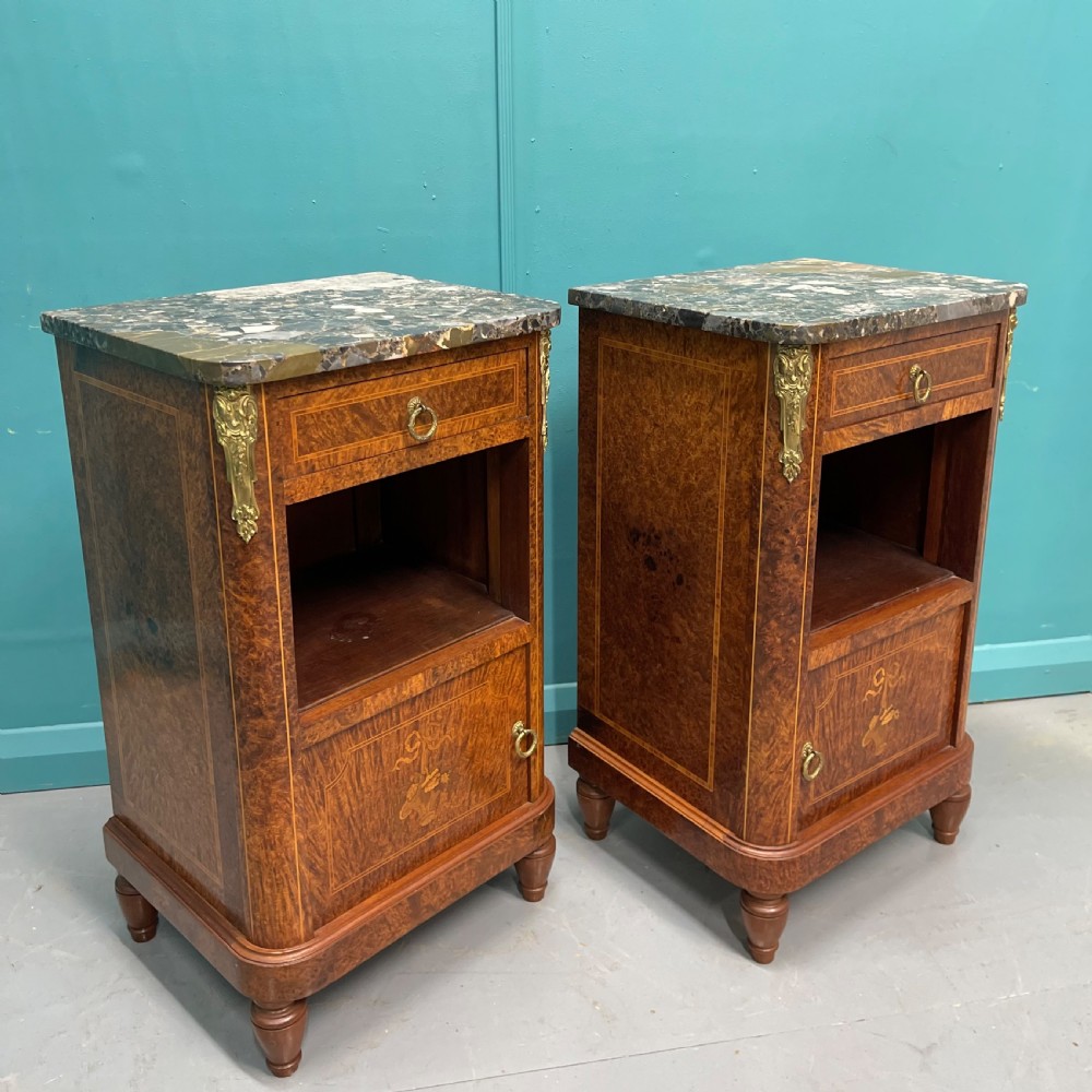Pair of French burr walnut bedside cabinets  View IV