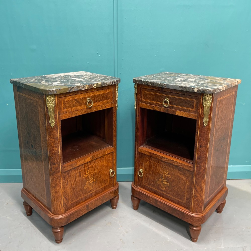 Pair of French burr walnut bedside cabinets  View V