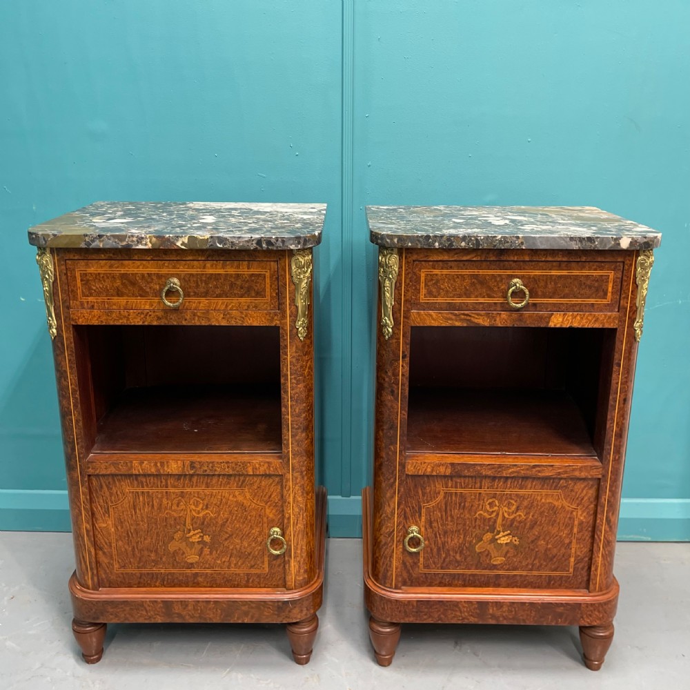 Pair of French burr walnut bedside cabinets  View X