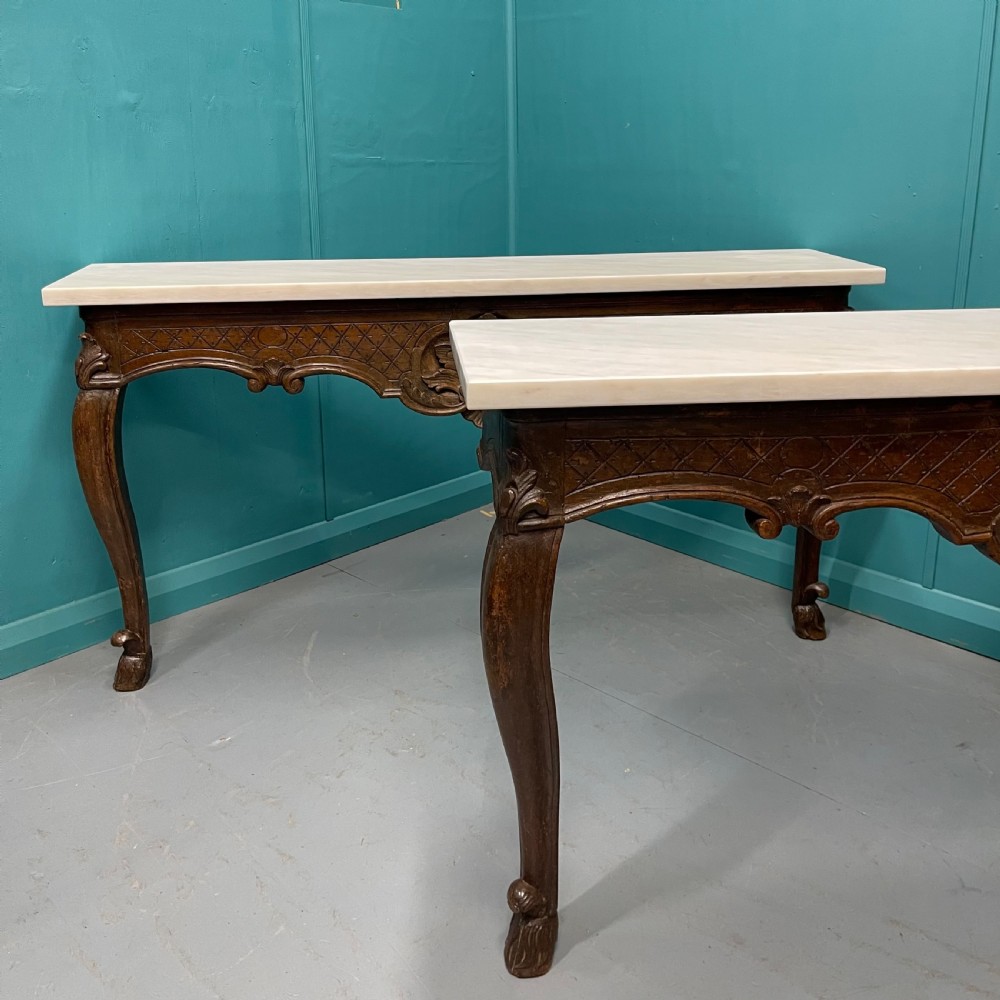 Pair of French marble top wall mounted console tables  View II