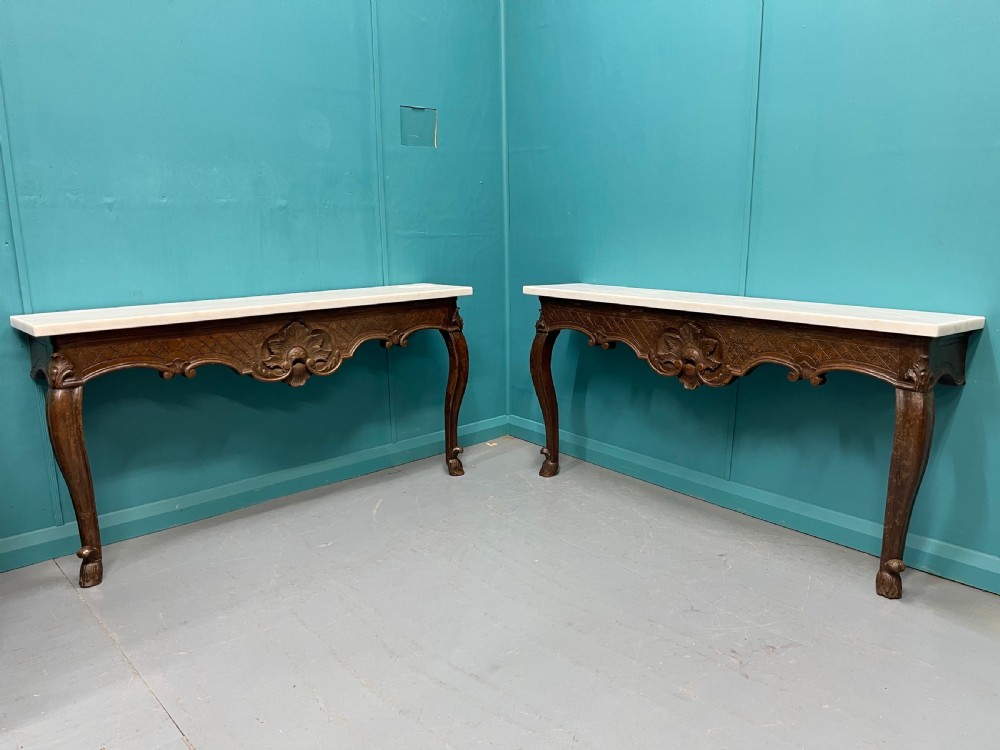 Pair of French marble top wall mounted console tables  View III